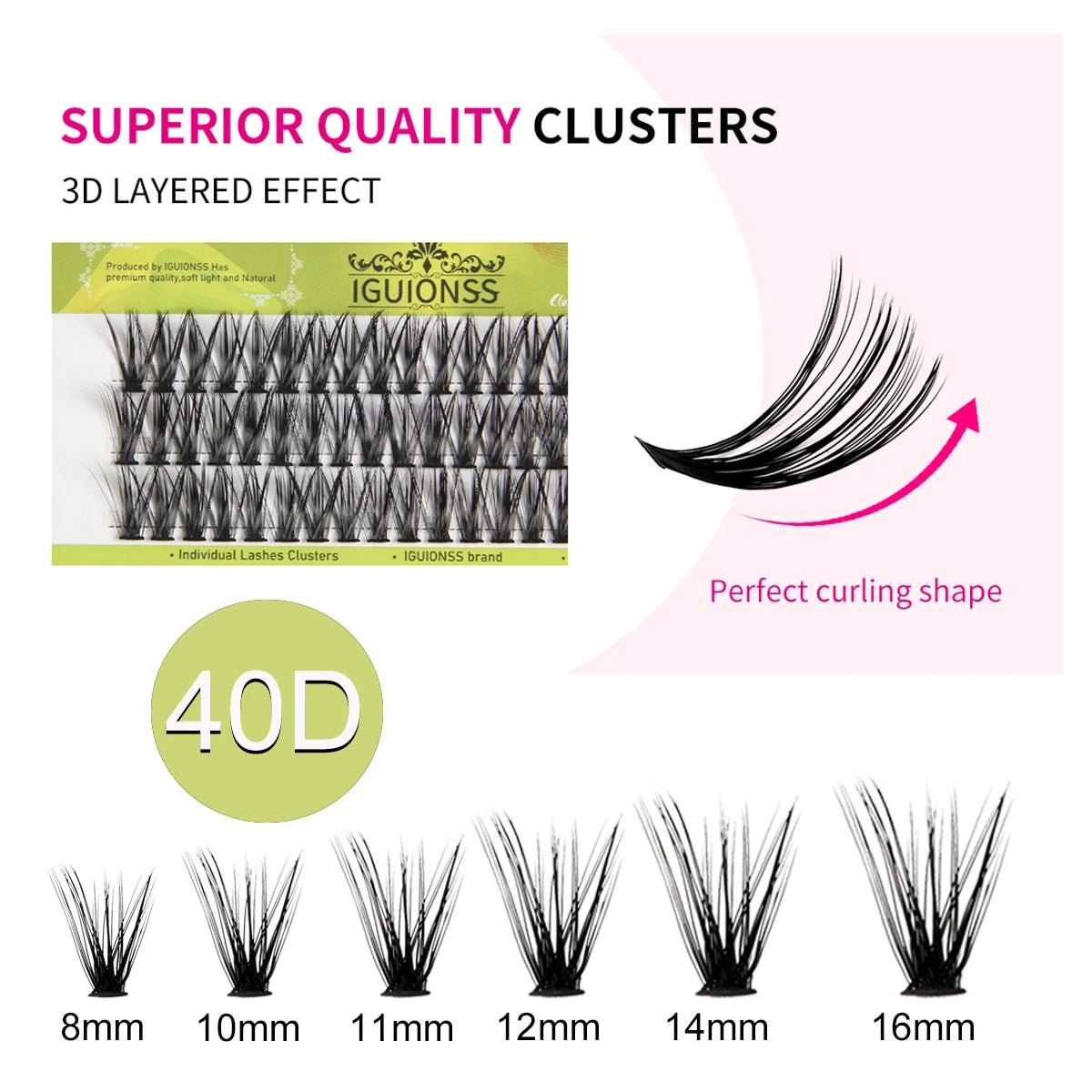Lash Clusters – DIY Eyelash Extensions | 36 Clusters, C & D Curl - C 16mm | KJ Global