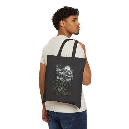 Mountain Bike Tote Bag — Moonlit Trail Canvas Tote - Black 15" x 16" | KJ Global