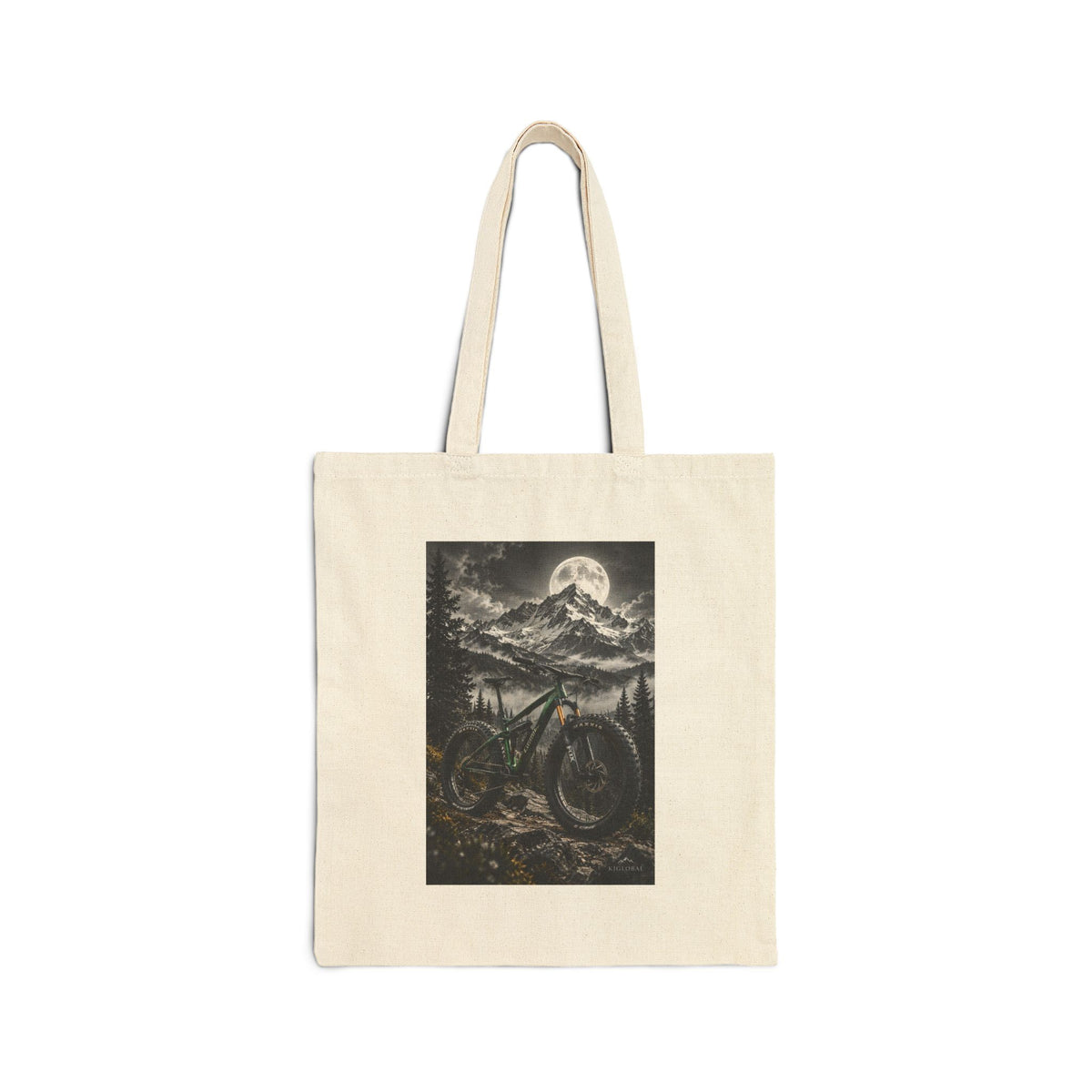 Mountain Bike Tote Bag — Moonlit Trail Canvas Tote - Natural 15" x 16" | KJ Global