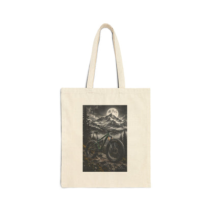 Mountain Bike Tote Bag — Moonlit Trail Canvas Tote - Natural 15" x 16" | KJ Global