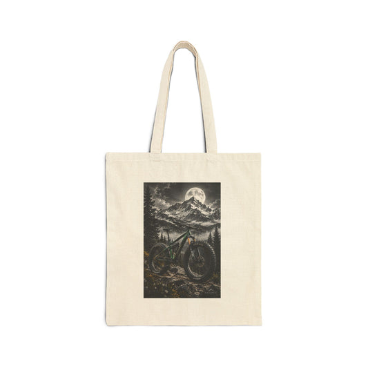 Mountain Bike Tote Bag — Moonlit Trail Canvas Tote - Natural 15" x 16" | KJ Global