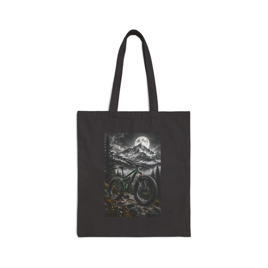 Mountain Bike Tote Bag — Moonlit Trail Canvas Tote - Black 15" x 16" | KJ Global