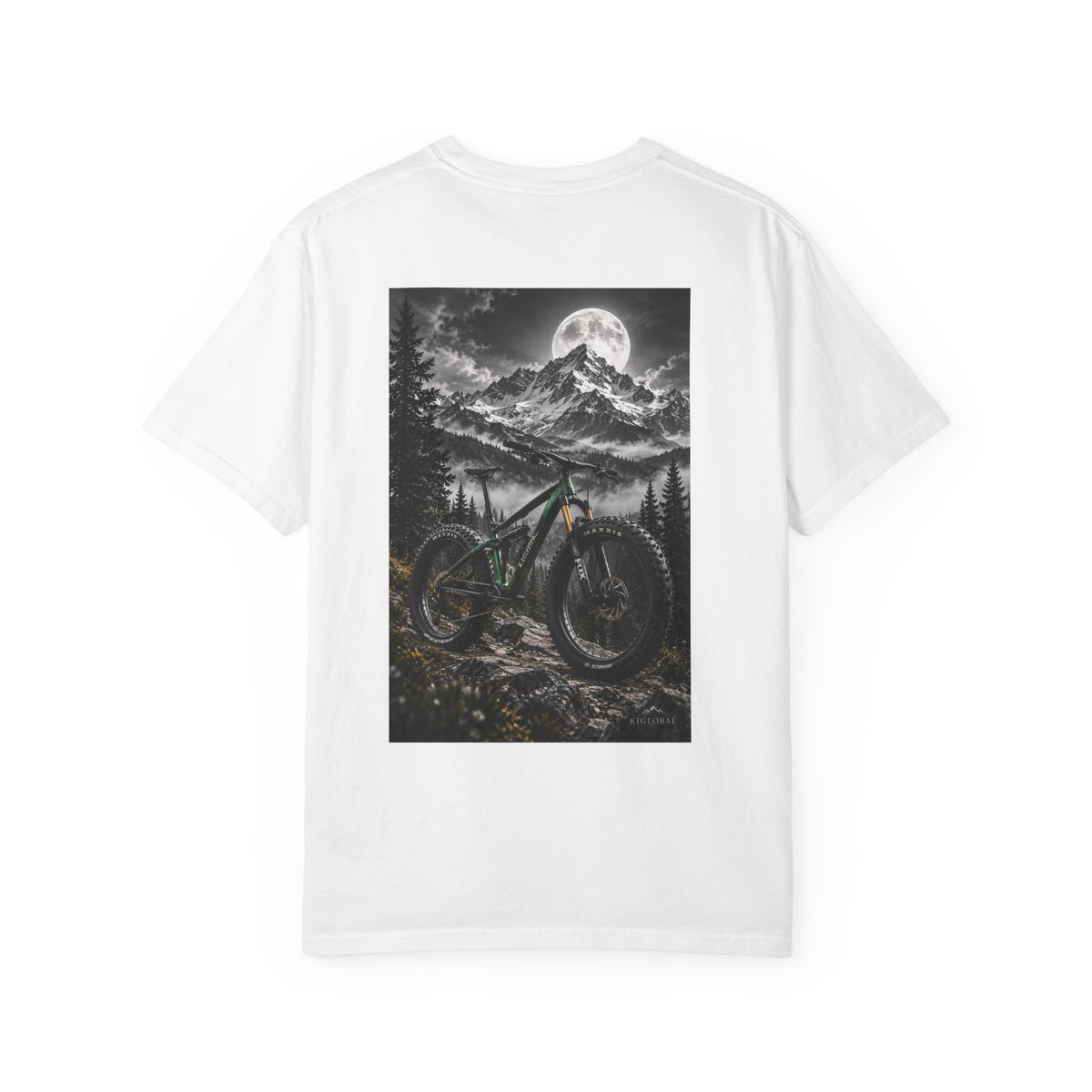 Mountain Fat-Tire Bike T-Shirt — Moonlit Forest MTB Shirt - White M | KJ Global