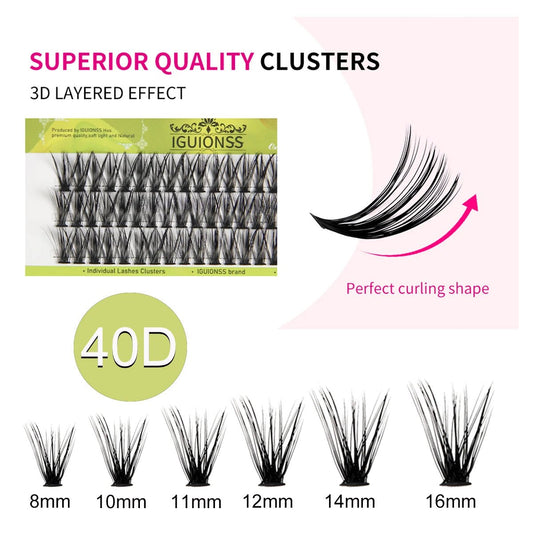 Lash Clusters – DIY Eyelash Extensions | 36 Clusters, C & D Curl - C 16mm | KJ Global