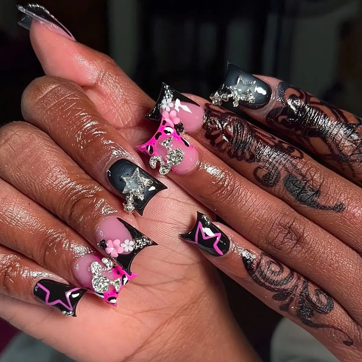 Press-On Nails – 24pcs Multi-Style Collection | DIY Salon Nails - Pink Rhinestone | KJ Global