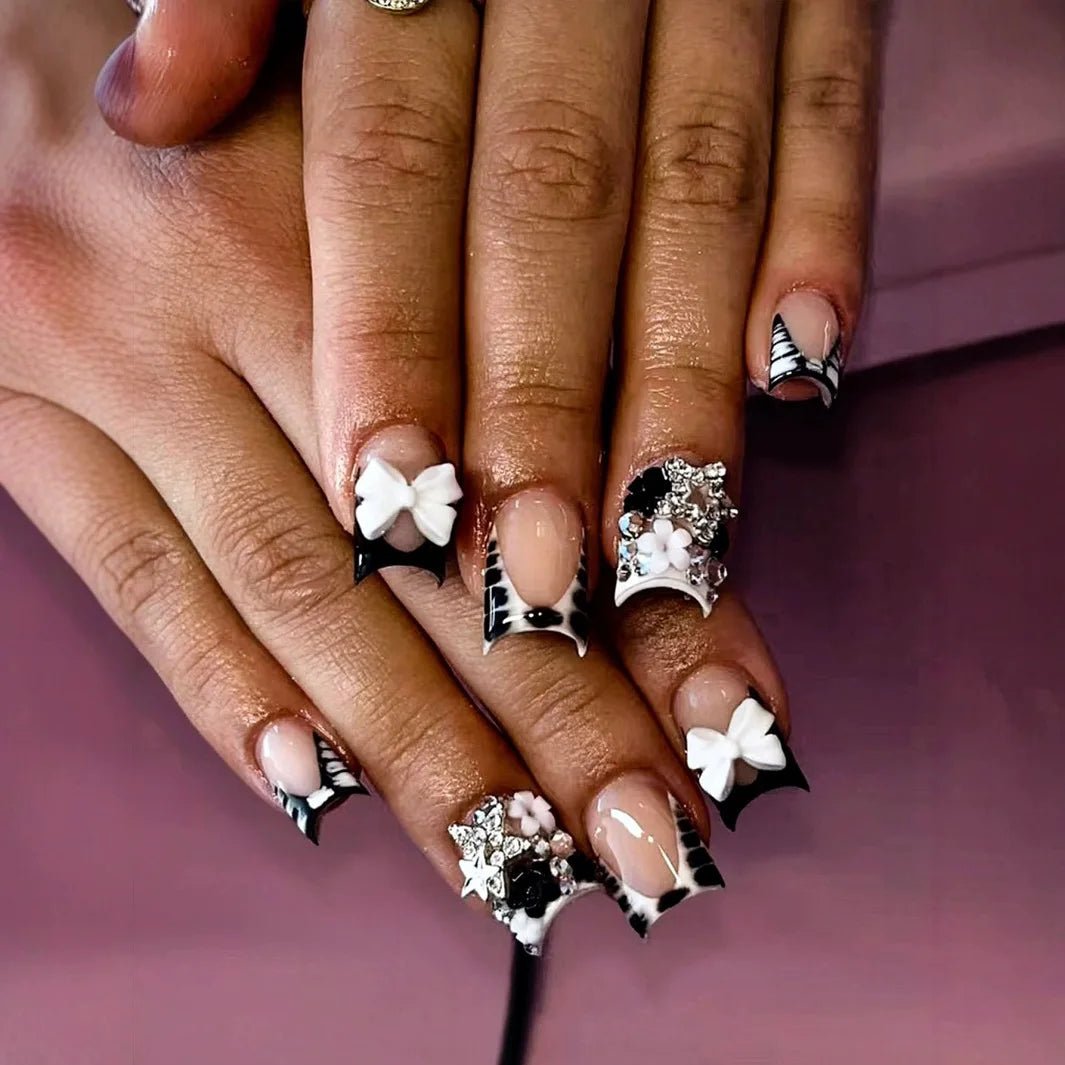 Press-On Nails – 24pcs Multi-Style Collection | DIY Salon Nails - Silver Floral | KJ Global