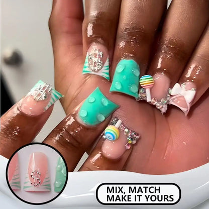 Press-On Nails – 24pcs Multi-Style Collection | DIY Salon Nails - Mint Floral | KJ Global