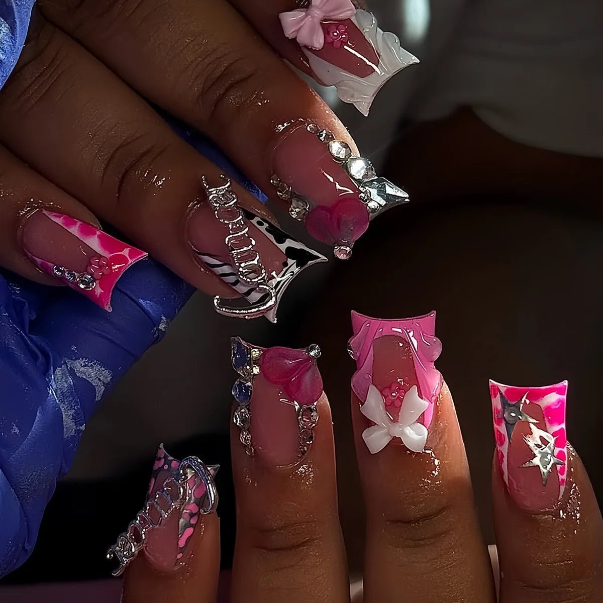 Press-On Nails – 24pcs Multi-Style Collection | DIY Salon Nails - Pink Bow Lace | KJ Global