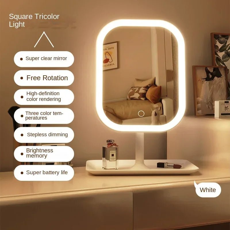 LED Vanity Mirror with Lights – 3 Color Dimmable | Rechargeable Makeup Mirror - WHITE Medium | KJ Global