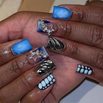 Press-On Nails – 24pcs Multi-Style Collection | DIY Salon Nails - Blue Glitter | KJ Global