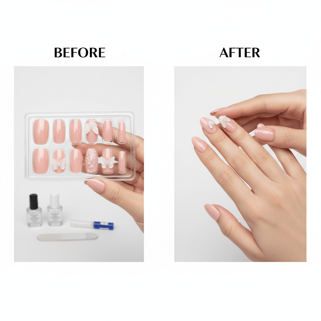 24pcs Press-On Nails – Nude Pink 3D Design | DIY Salon Nails - Nude Pink | KJ Global