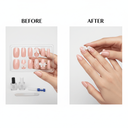 24pcs Press-On Nails – Nude Pink 3D Design | DIY Salon Nails - Nude Pink | KJ Global
