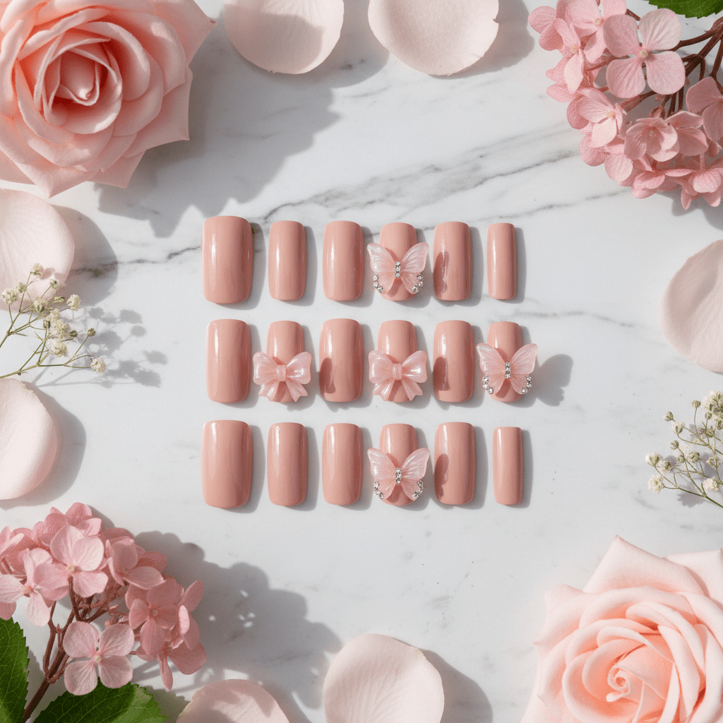 24pcs Press-On Nails – Nude Pink 3D Design | DIY Salon Nails - Nude Pink | KJ Global